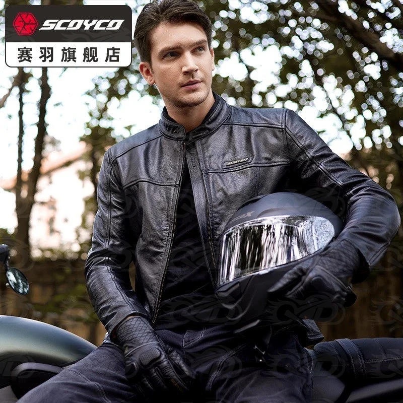 

Men Locomotive Cowhide Jacket Motorcycle Cycling Suit CE Grade Protective Windproof and Drop-proof American Leather Jacket