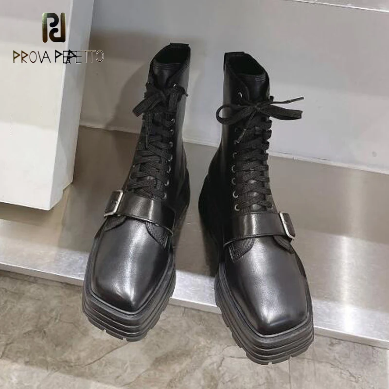 

Punk Style Platform Gothic Fashion Women Boots Buckle Belt Lace Up Height Increasing Luxury Leather 2023 New Brand Name Bota