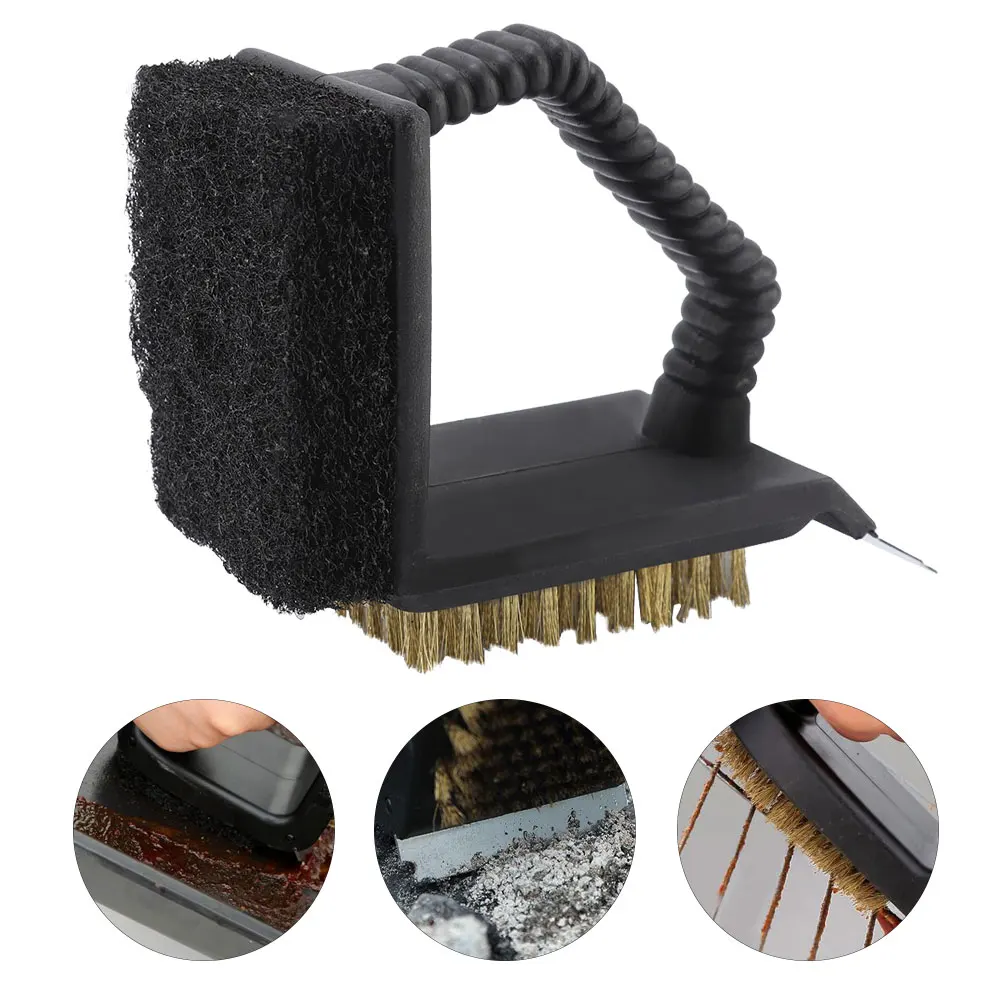 Kitchen Wire Brush BBQ Cleaner Multi functional 3 in 1  Stainless Steel Barbecue Oven Cleansing Brush BBQ Cleaner Brush