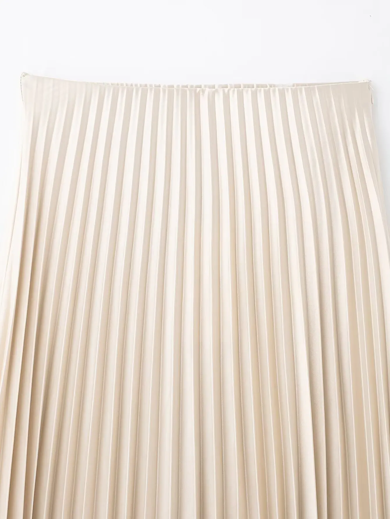 HH Damen Mode Beige A-Linien Midirock Eleganter Hochtaillierter Satin Plissierter Rock 2026 Sommer Neu Lässiger Strand- und Partyrock – Detail 5