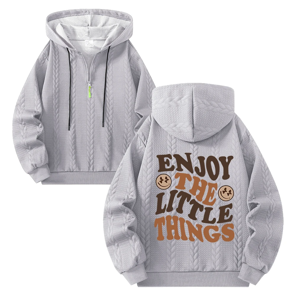 Men's Cartoon Slogan Print Half Zip Hoodies Fashion Casual Cable Knit Embossed Pullover Sweatshirt Autumn Fitness Commute Top