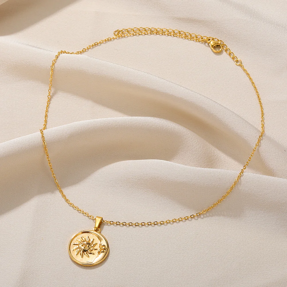 Edelstahl Halsketten Für Frauen Sonne Mond Anhänger Schlüsselbein Kette Exquisite Böhmische Mode Schmuck Geschenk Zubehör – Detail 4