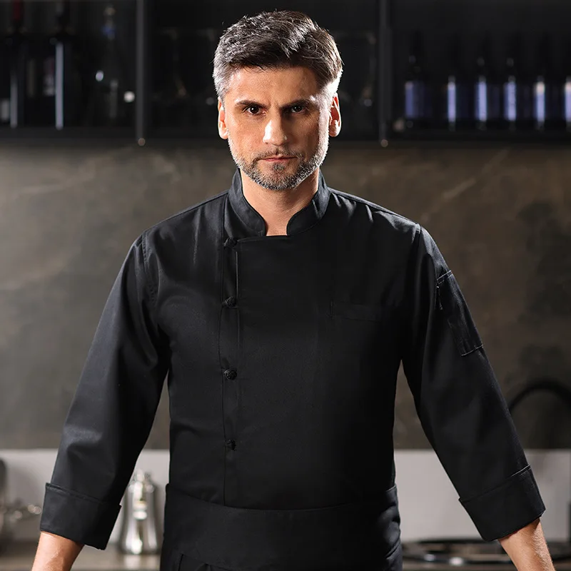 أزرار معطف الشيف للرجال بأكمام طويلة وسترة المطبخ زي نادل المطاعم