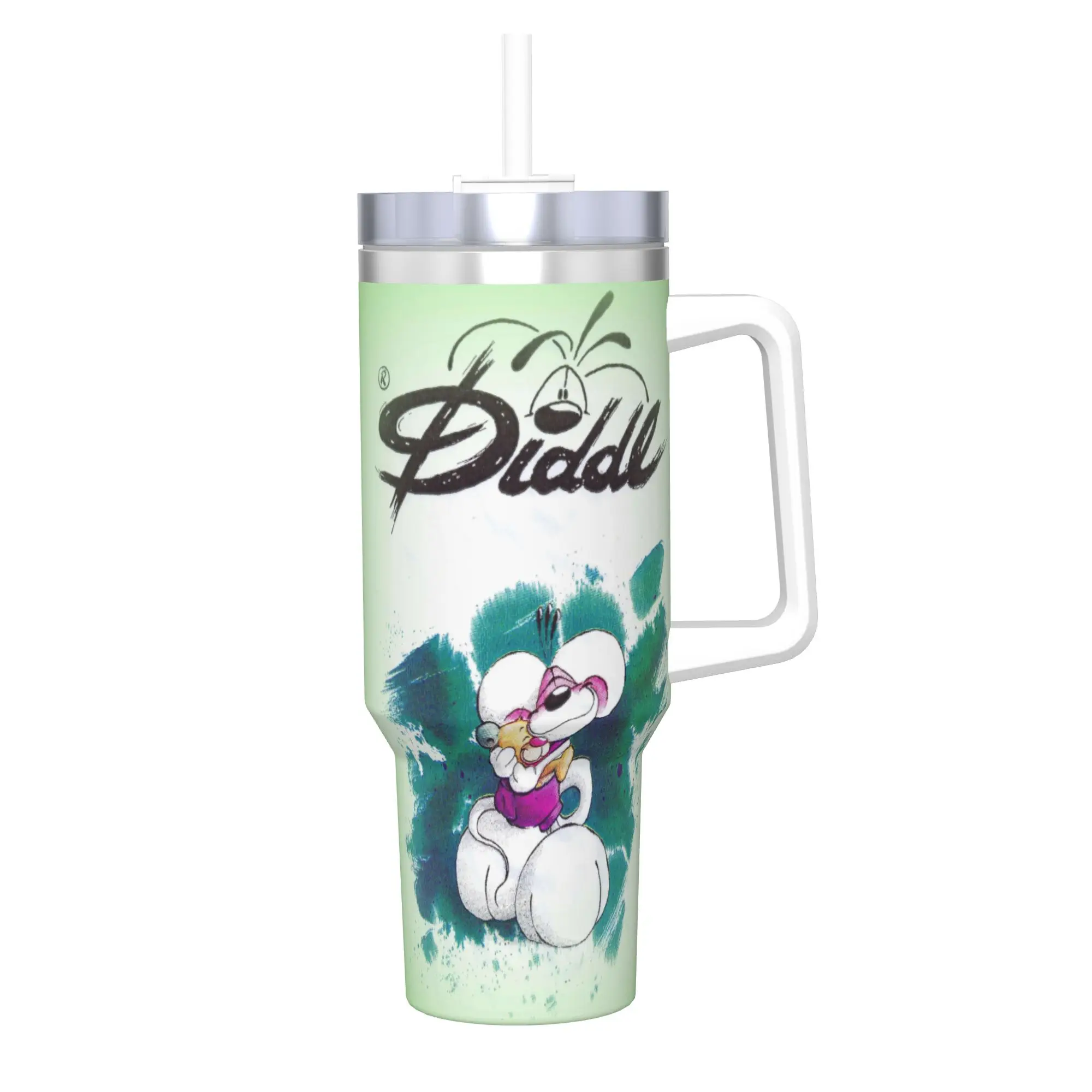 Edelstahl-Becher, niedliche Diddl-Becher, Tasse mit Strohhalmen, Strand-Wasserflasche für heiße Getränke, auslaufsicher, große Kaffeetasse