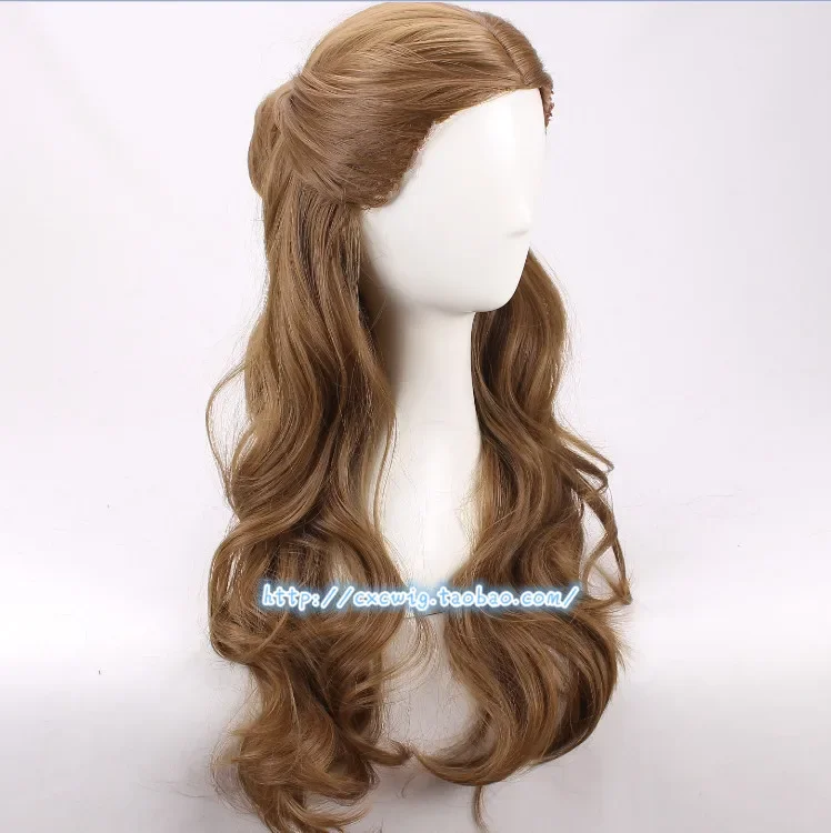 Halloween Beauty and the Beast women Princess Belle Wig Emma Waston Long Wavy Wig Cosplay /Role Play Costume