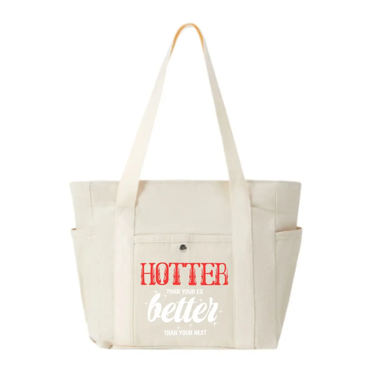 

Hotter Better Self - Confidence - Themed, Bold Typography Art Minimalist Multi-Pocket Canvas Bag