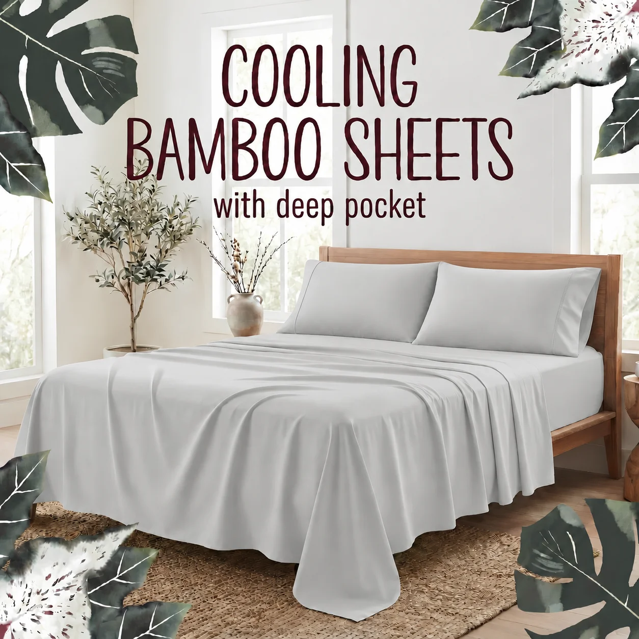 3/4-Piece Bamboo Fiber Bedding - Hypoallergenic and Temperature-Regulating, Suitable for All Seasons to Care for Deep Sleepers, Luxurious Bedding with Deep Pockets, Wrinkle-Resistant and No Ironing Needed, Great for Room and Bedroom Decor