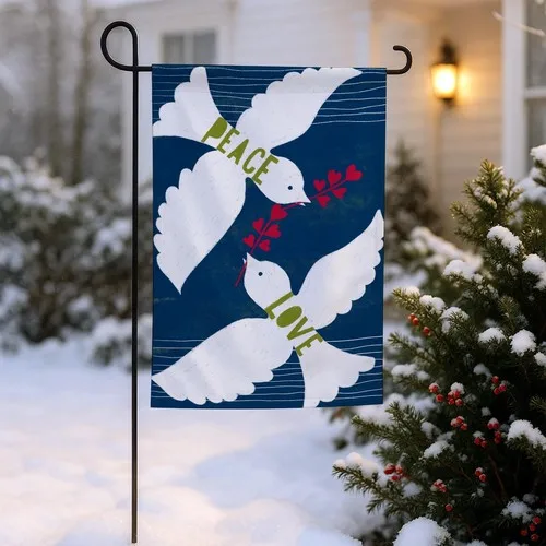 Peace Love Doves Garden Flag White Bird Hearts Blue Winter Yard Outdoor Decor IIX WZZ yyi