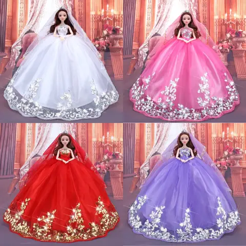 1 set högkvalitativ lång prinsessklänning för barbiedocka kläder bröllopsfestklänning mode kjol docktillbehör 12 best sales Barbie brudklänning - №10