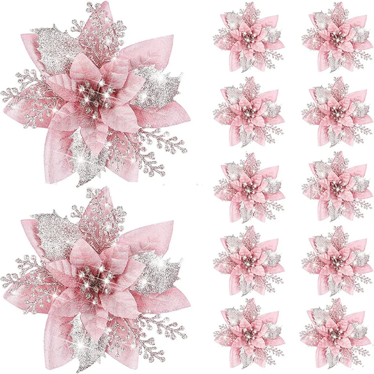 

20PCS 14.5cm Glitter Artificial Christmas Flowers Merry Christmas Tree Decoration Happy New Year Ornaments Xmas,A