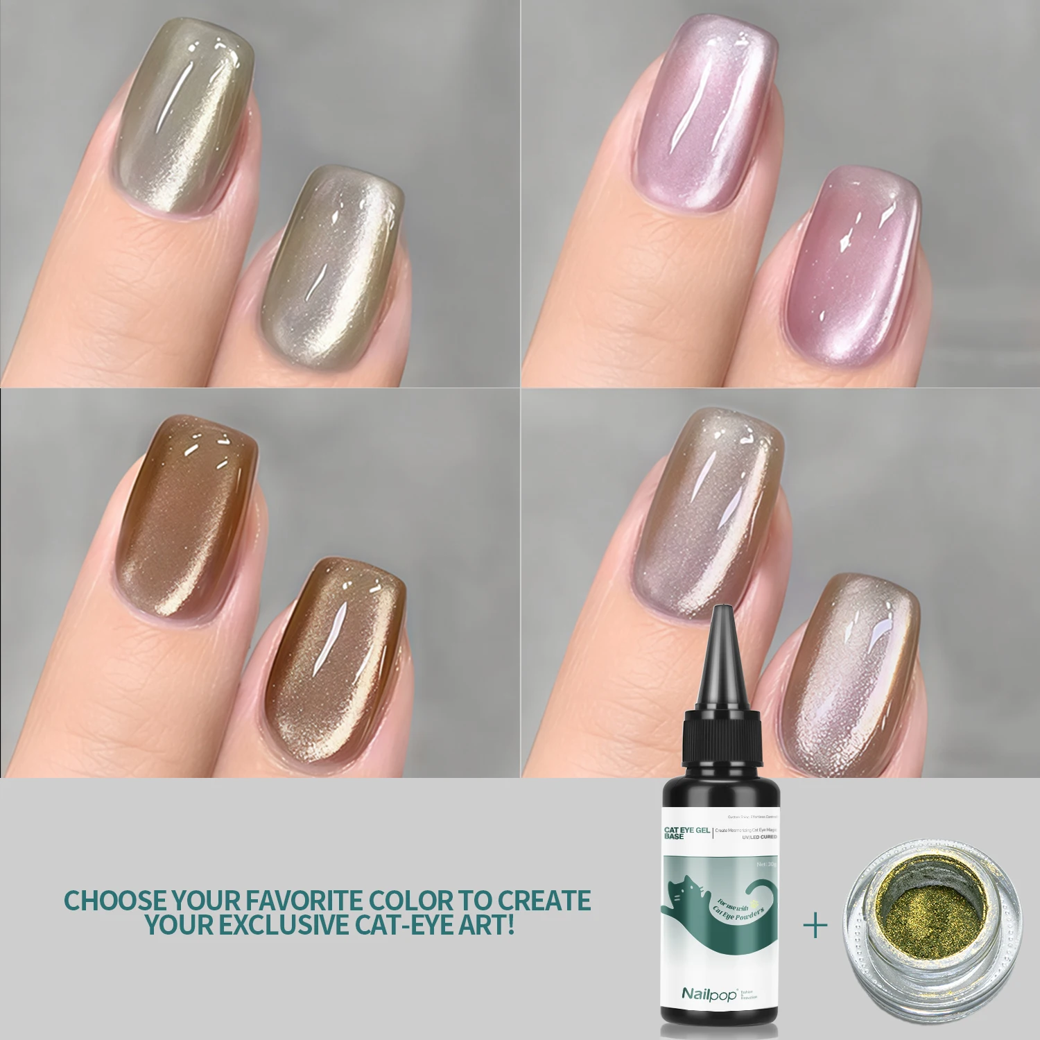 Nailpop القط العين جل مزيج مسحوق الصباغ واضح DIY بها بنفسك مسمار الفن الحرباء تأثير طويل ارتداء UV/LED علاج معطف فوقي حجم كبير 30 مللي #5