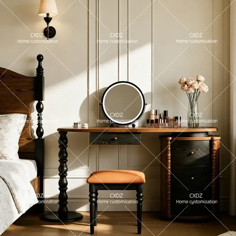 Retro Light Luxury Small Apartment Princess Dresser Storage Cabinet Chest Integrated Bedroom End of Bed Makeup Table