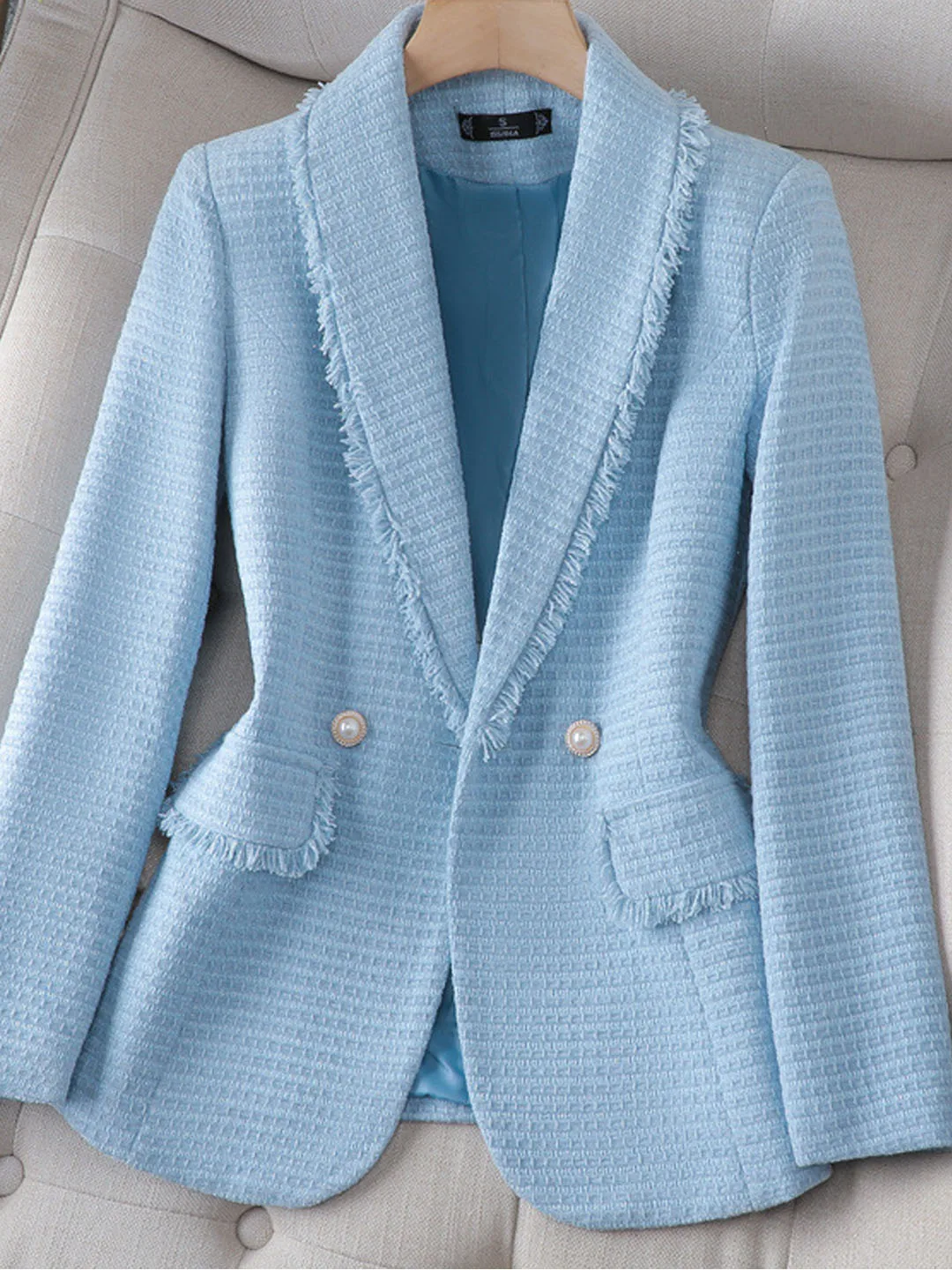 

Ele White Woolen Casual Suit Jaet Women's Autumn Winter Faion High-End Feel Top Polyester Fiber Breathable Long Sve