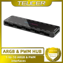 TEUCER 1 ila 10 PWM ve ARGB HUB Splitter 4 Pin PWM 3 Pin adresli ARGB adaptörü SATA arayüzü yoğunlaştırıcı kasa fanı için