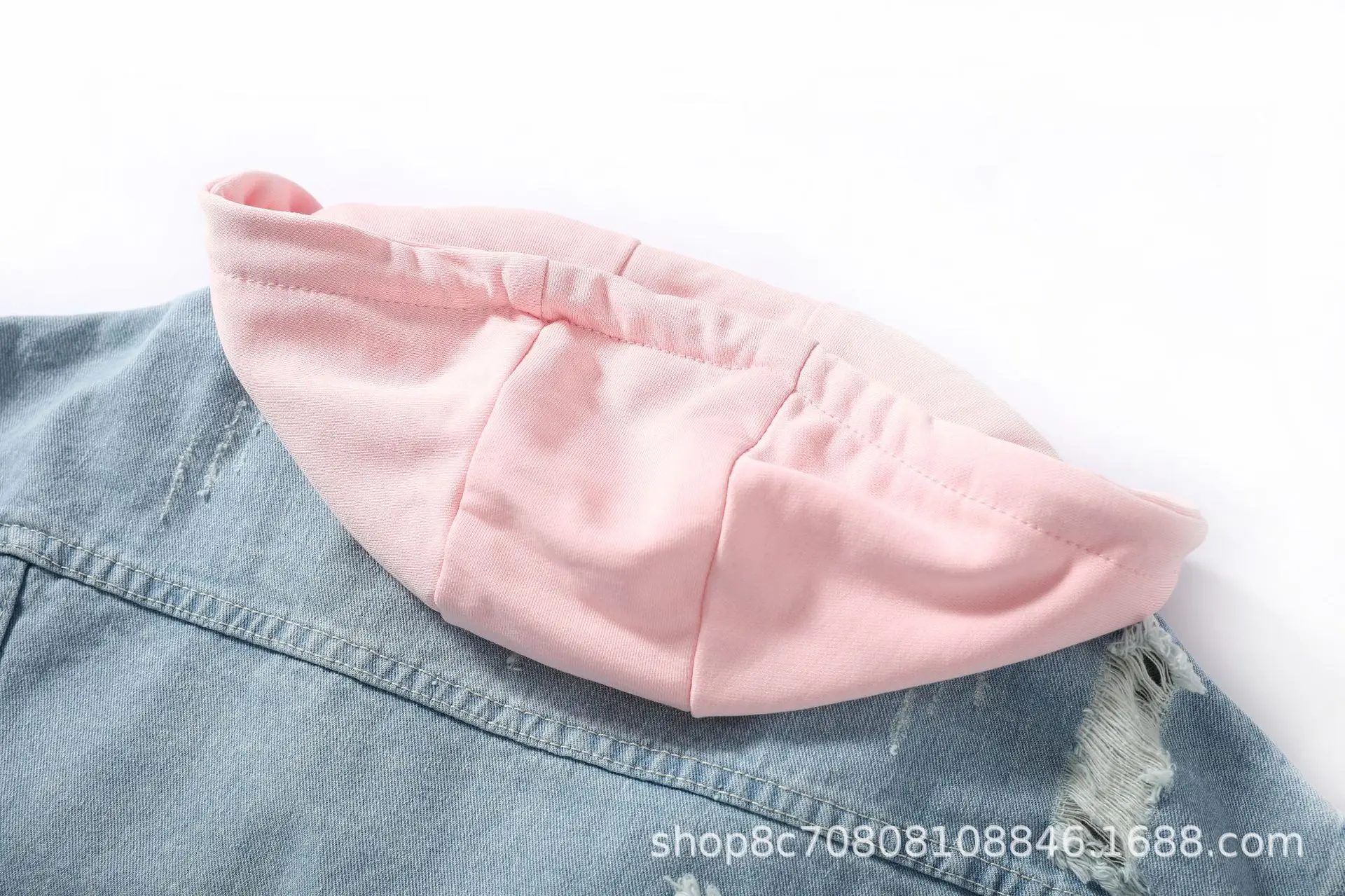 Pannelli larghi con cappuccio in stile europeo giacca di jeans donna primavera autunno rosa blu giacca di jeans con giunture divise cappotto monopetto con foro