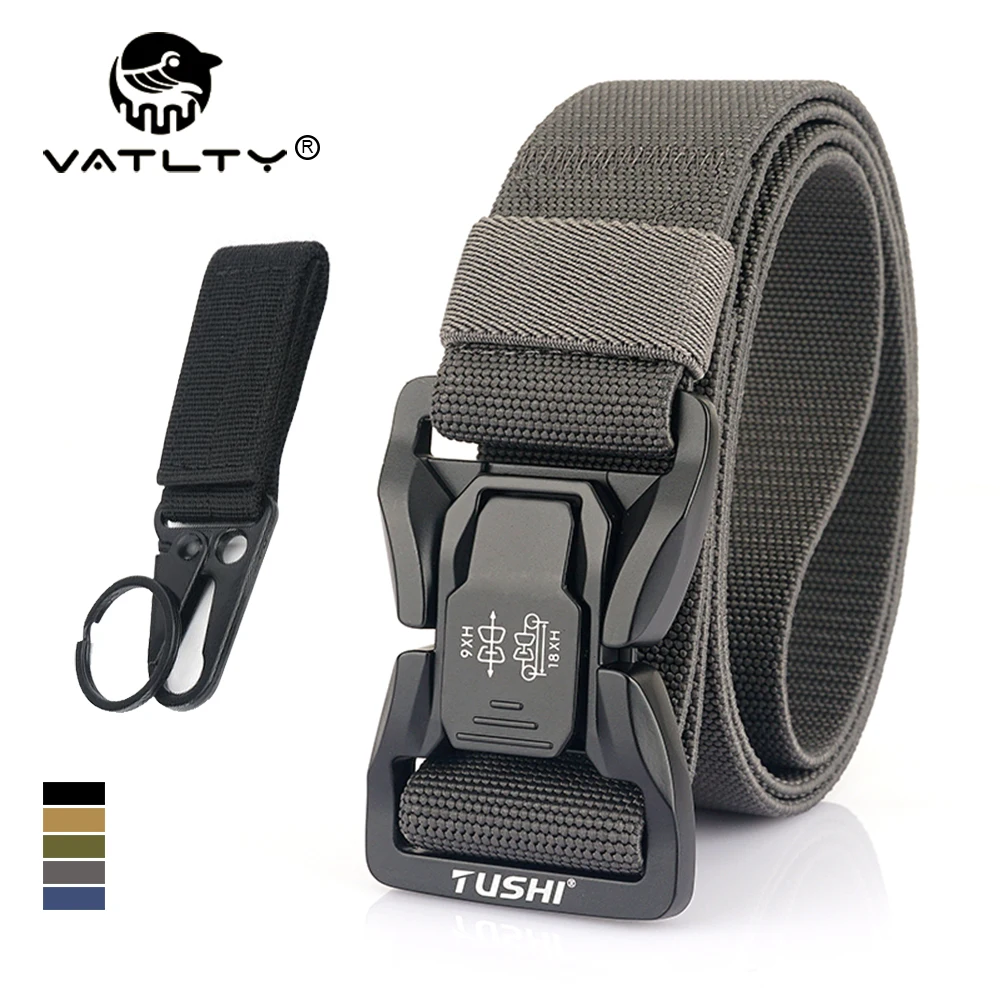 

VATLTY Men's Elastic Belt Zinc Alloy Buckle Quick Release Casual Belt Soft Genuine Nylon Stretch Belt Tactical Outdoor Girdle