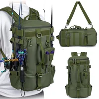Mochila de pesca táctica, bolsa de aparejos con soportes para caña, almacenamiento de equipo de pescado, Molle, Camping, senderismo, bolsa multifuncional al aire libre