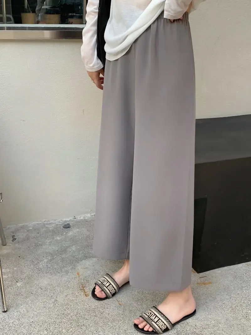 Pantalon ample en acétate pour femmes, taille haute, décontracté, coréen, taille élastique, sensation libre, longueur au sol, nouvelle collection été