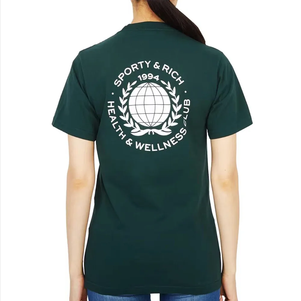 

Health and Wellness Club Letters Printing Dark Green T Shirts Female Loose Cotton Short Sleeve Tees Crewneck Casual 90's T Shirt