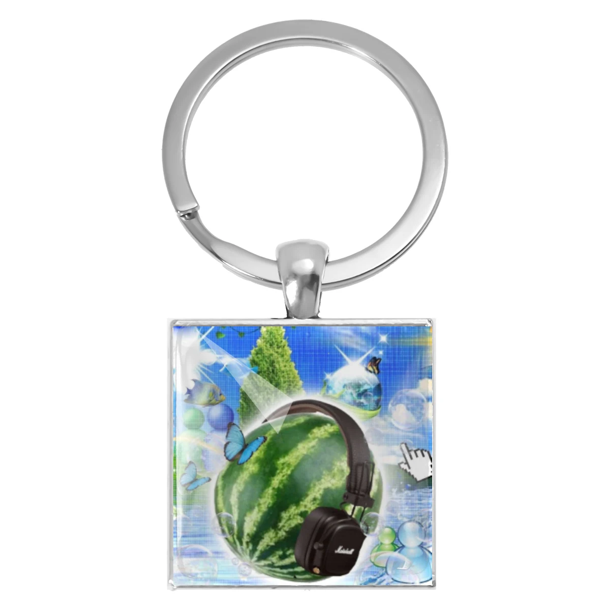 Frutiger Aero Art Retro Lustiger Meme Schlüsselanhänger Katze 25mm Schlüsselanhänger Glas Quadratischer Anhänger Schlüsselanhänger Kollektion Charm Schmuck Geschenk