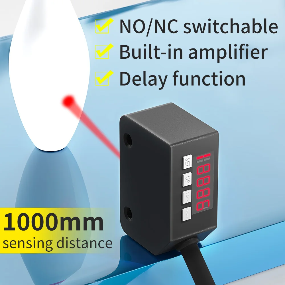 GTRIC Photoelectric Sensor Square Infrared Diffuse Reflection 12-24V NPN PNP Distance 1M Digital Display Optical Photoell Switch