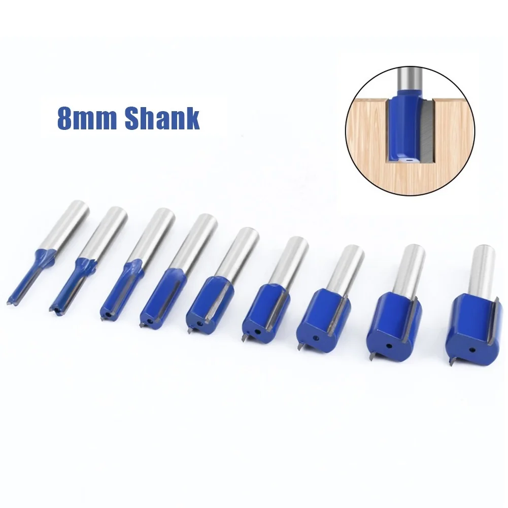 8mm Shank Router Bit Double Flute Wood Milling Cutter Carbon Steel& Alloy Straight Trimming Cutters Woodwork Tool