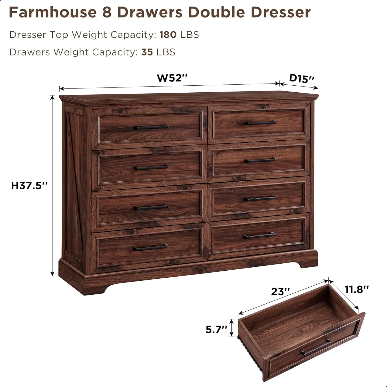 Farmhouse 8 Drawers Dresser Chests for Bedroom,52