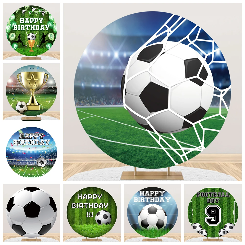 

Soccer Round Photo Backdrop Boy Football Birthday Stadium Grassland Football Field Baby Shower Circle Photography Background
