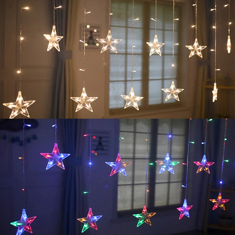 Moon Star Christmas Ramadan New Year Decoration 2025 Festoon led Fairy String lights Garland Curtain For Room Wedding Home Decor