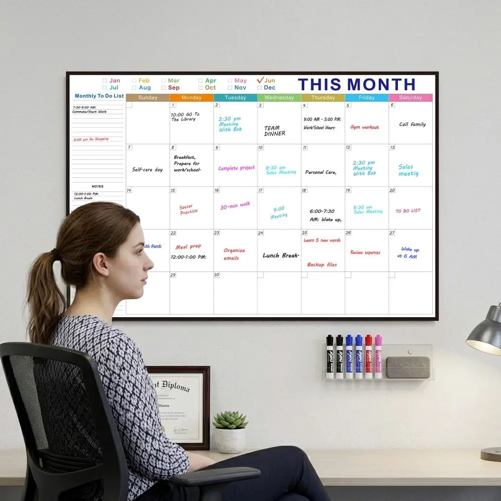 Reusable Calendar Bulletin Board Tear Resistant Waterproof Whiteboard Calendar Erasable Foldable Dry Erase Calendar Planner Home