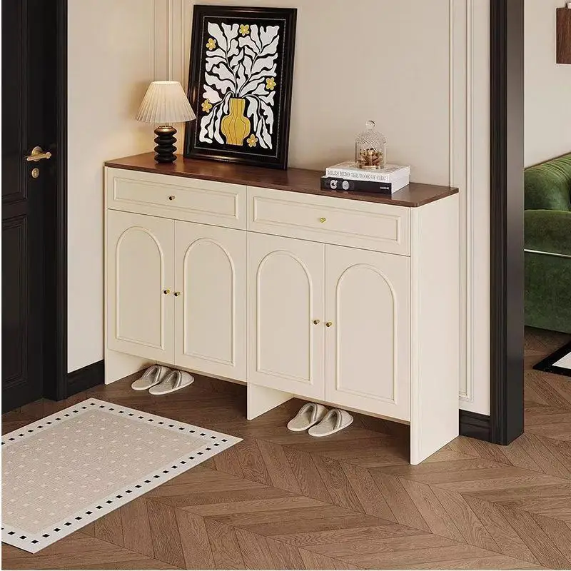 

Solid wood shoe cabinet home door French cream style shoe cabinet storage cabinet large capacity integrated wall Internet