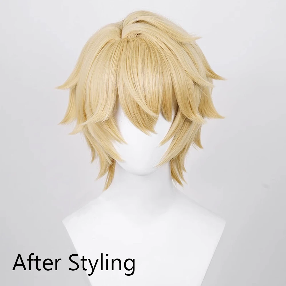 Synthetische blonde kurze gerade Perücke mit Pony Anime Spiel Cosplay flauschige Männer hitze beständige Perücke für Party – Detail 2