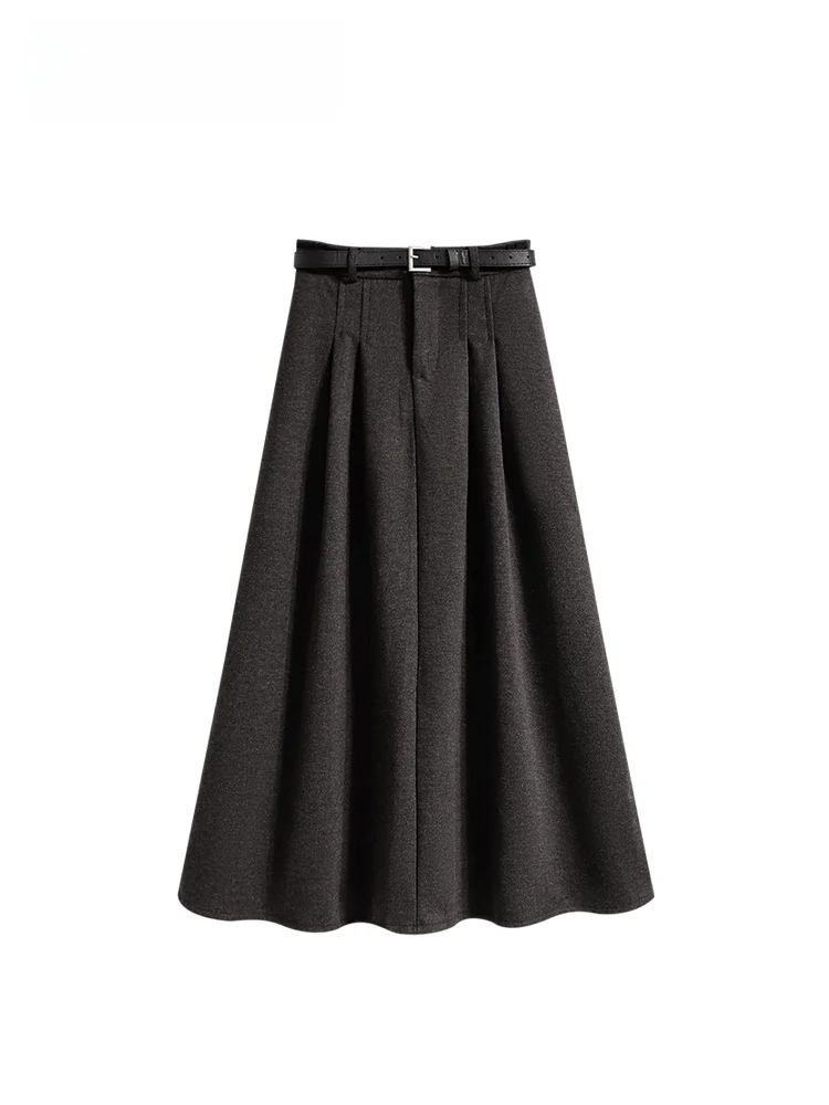 

Шерстяная юбка с высокой талией и широкими штанинами для женщин больших размеров, повседневная, осенне-зимняя, модная, для офиса, из полиэфирного волокна