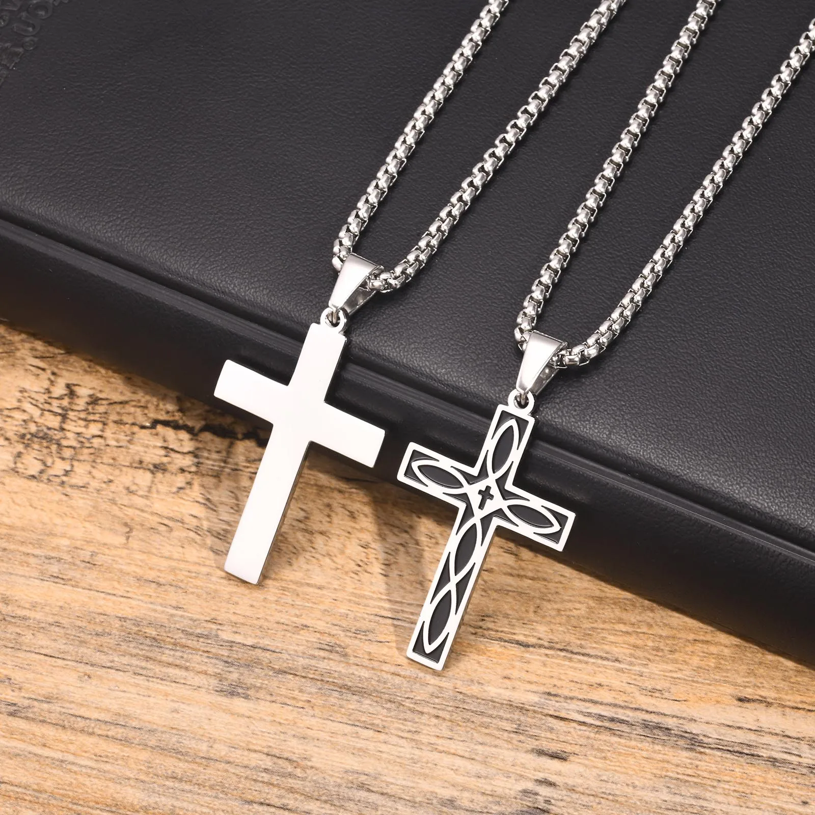 Cross Celtic Knot Necklaces for Men Boys,Rock Punk Staninless steel Collar,Amulet Christ Prayer Faith Jewelry