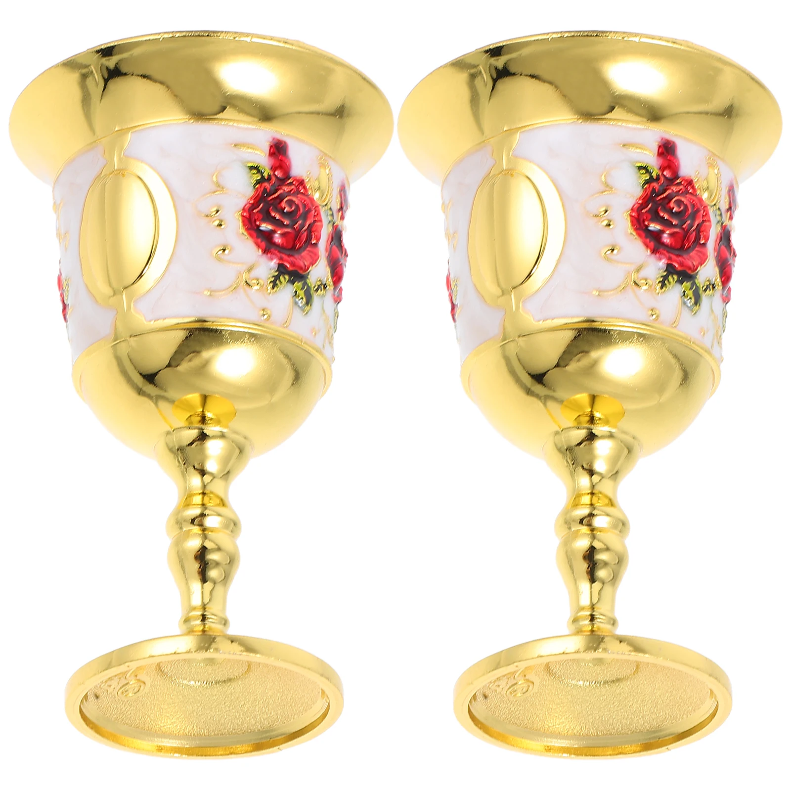 

2pcs Retro Glass Goblet Cup Embossed Drinking Vessel Creative Decorative Zinc Alloy Vintage Banquet