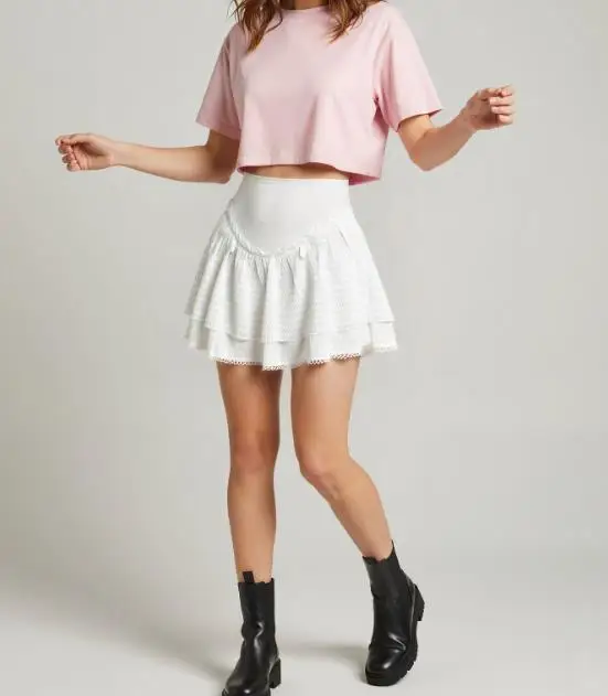 

Summer Lace Cake Skirt, Ballet Style High Waisted A-Line Short Skirt, White Fluffy Skirt