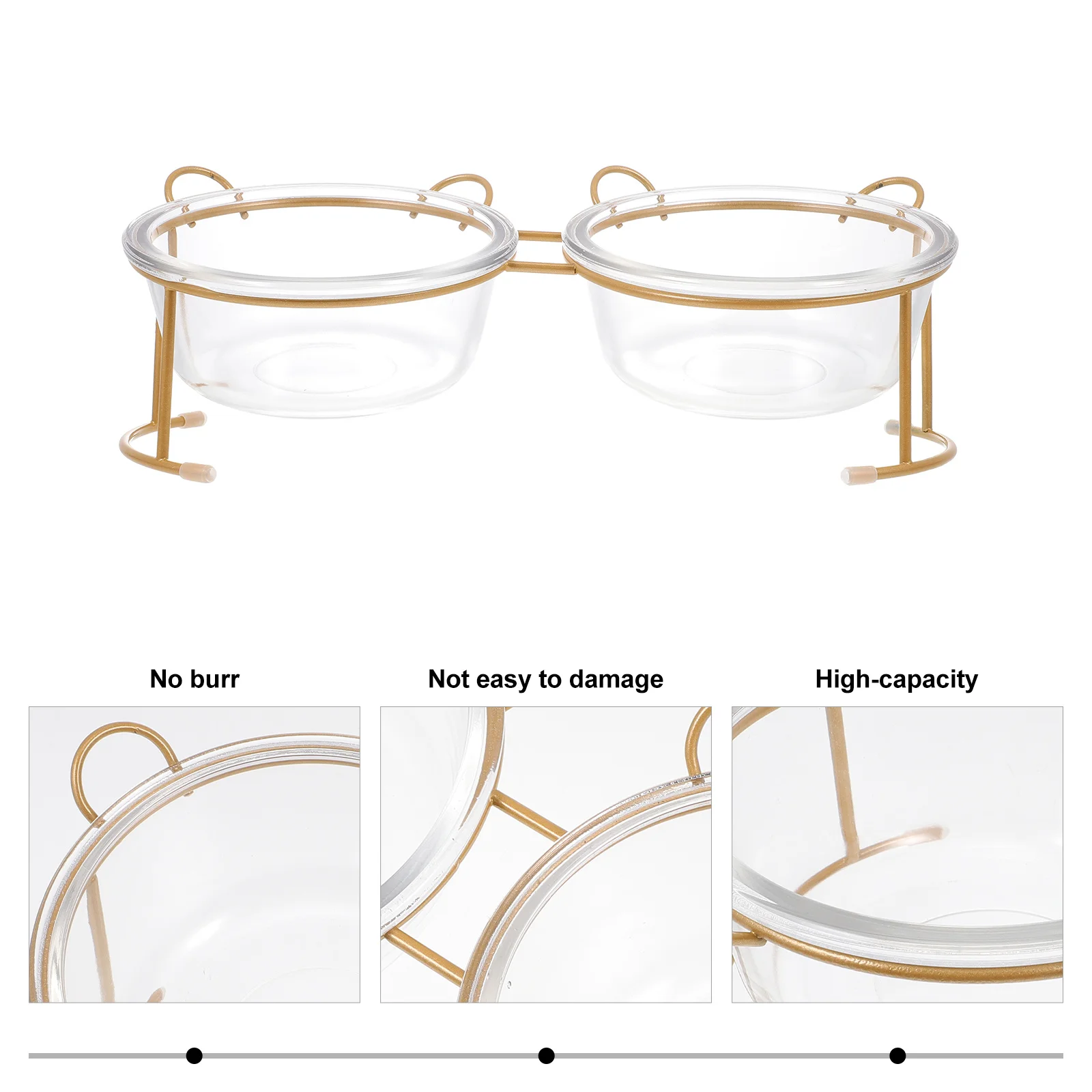 

1Set Double Pet Bowl Glass Cat Food Bowl with Elevated Iron Rack for Healthy Eating Posture Suitable for Cats Small Dogs