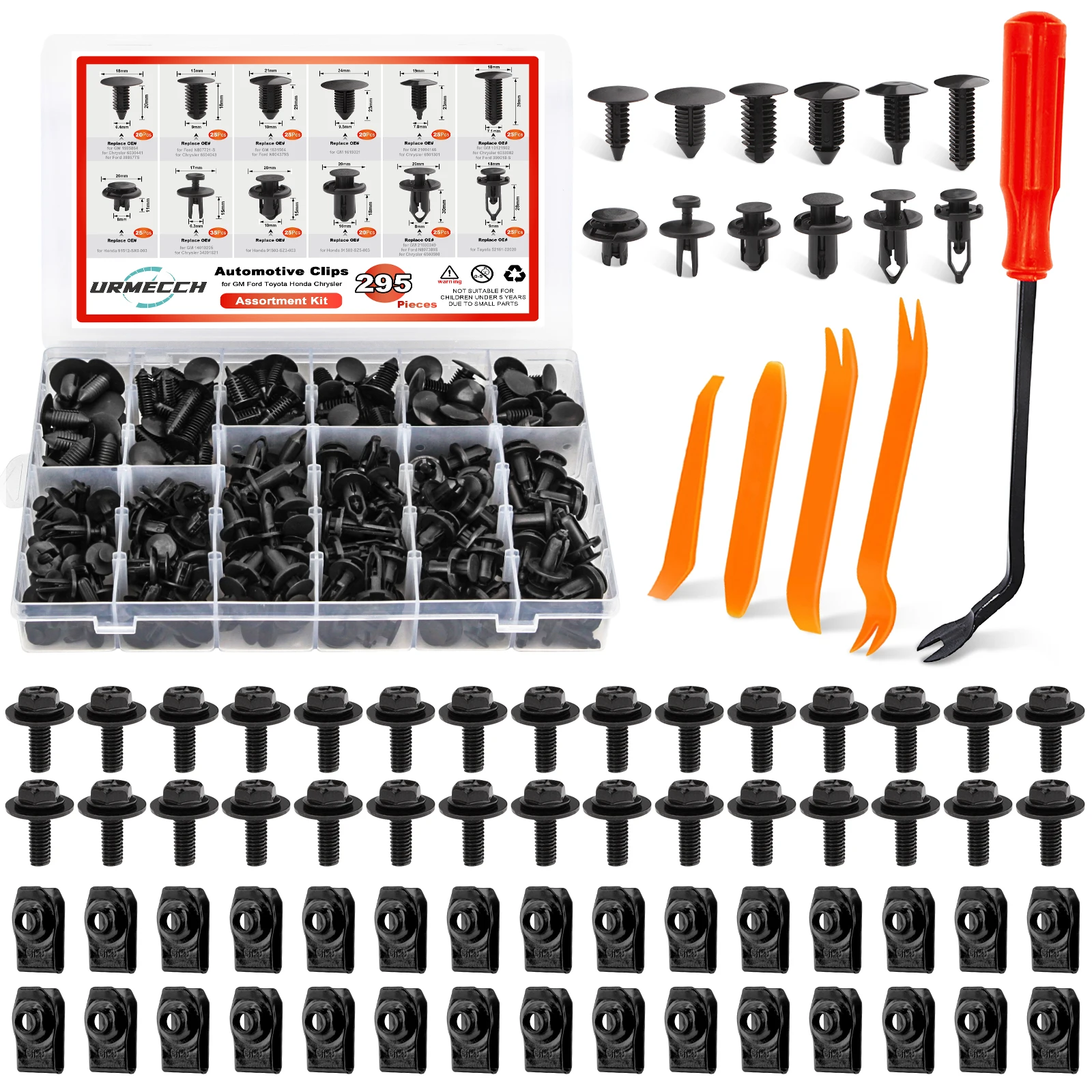 

240 шт. нейлоновые фиксаторы для бампера с 60 шт. брызговиков двигателя болты M6 U-образные гайки, для GM Ford Toyota Honda Chrysler Fender