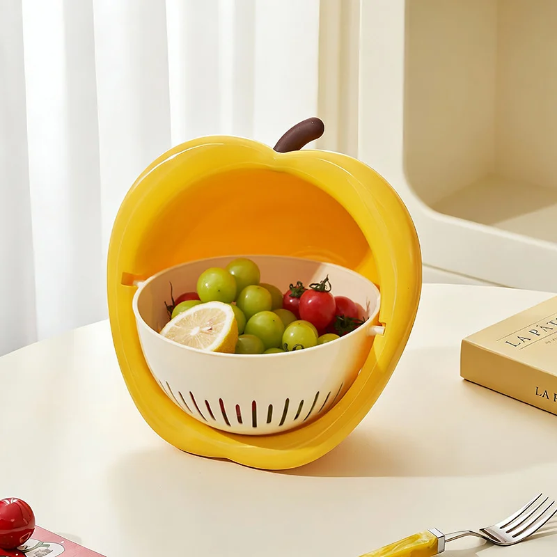Zwei-in-Eins Niedlicher Fruchtförmiger Abtropfkorb, Doppelschichtiger Abnehmbarer Wasserfilterkorb, Kreatives Apfel-Design, Erhältlich in Rot/Gelb/Grün, Küchenspülbecken zum Waschen von Obst und Gemüse – Detail 1