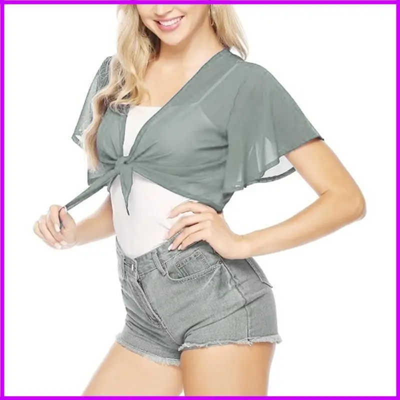 

Womens Summer Sheer Short Sleeve Cropped Shrug Cardigan Boleros Tops