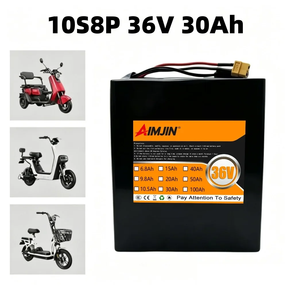 10S8P 36V 30000mah Lithium-ion Battery Pack with BMS for Ebike Car Bicycle Scooter 250W-1000W High Capacity Long-Lasting
