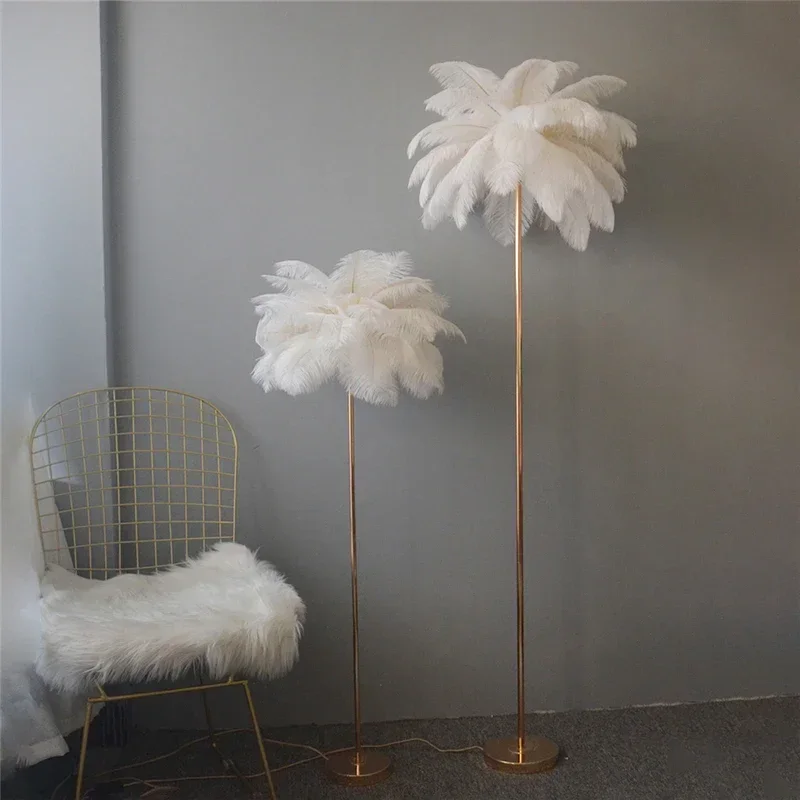 White Led Floor Lamp Nordic Bedroom Room Ostrich Feather Lamp  Living Room Decoration  Led Lights Stand Lights Bedside Lamps