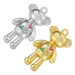 ZHUKOU NEW Cute Bear Pendant Shiny Zircon Pendant for Women Necklace Jewelry making findings accessories Wholesale VD1206
