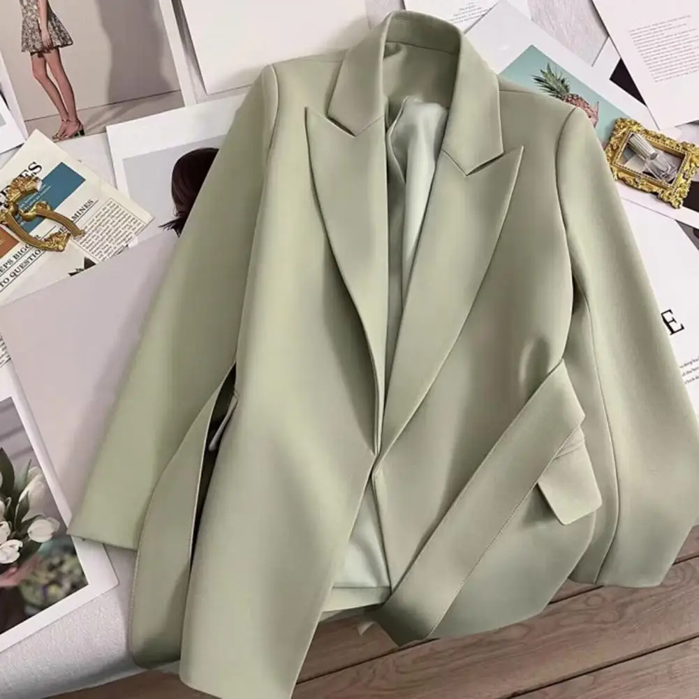 Work Office Coat Formal Business Style Women's Suit Coat with Belted Waist Slim Fit Long Sleeve Office Coat for Ol Commute Lady