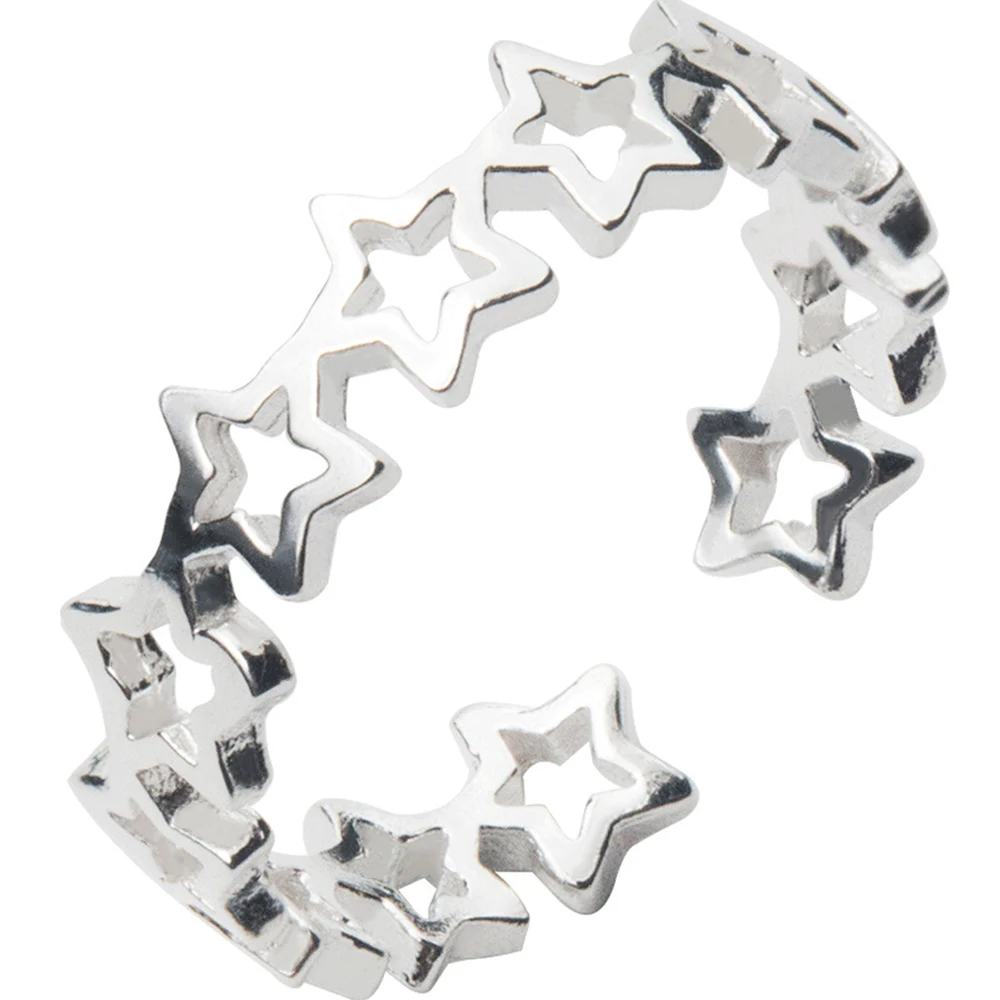 Huitan Neue Trendige Silberfarbene Stern-Offene Ringe für Frauen Minimalistisches Ausgehöhltes Design Mode Vielseitiges Zubehör Schmuck