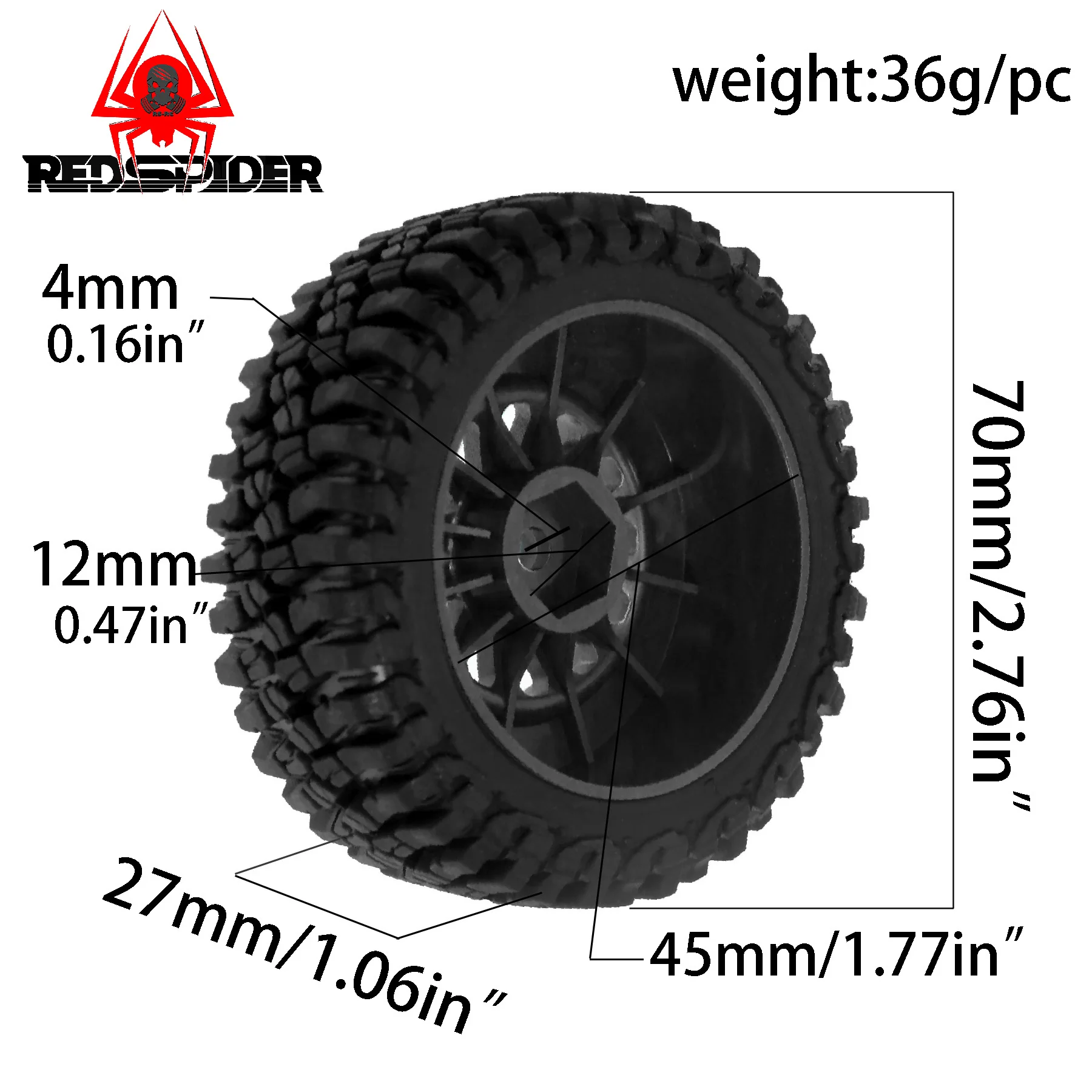 4Pcs RC Truck Tires & Wheels Pre-Glued All-Terrain Tires 12mm Hex for 1/16 1/18 ARRMA Mojave GROM Tamiya Kyosho HPI