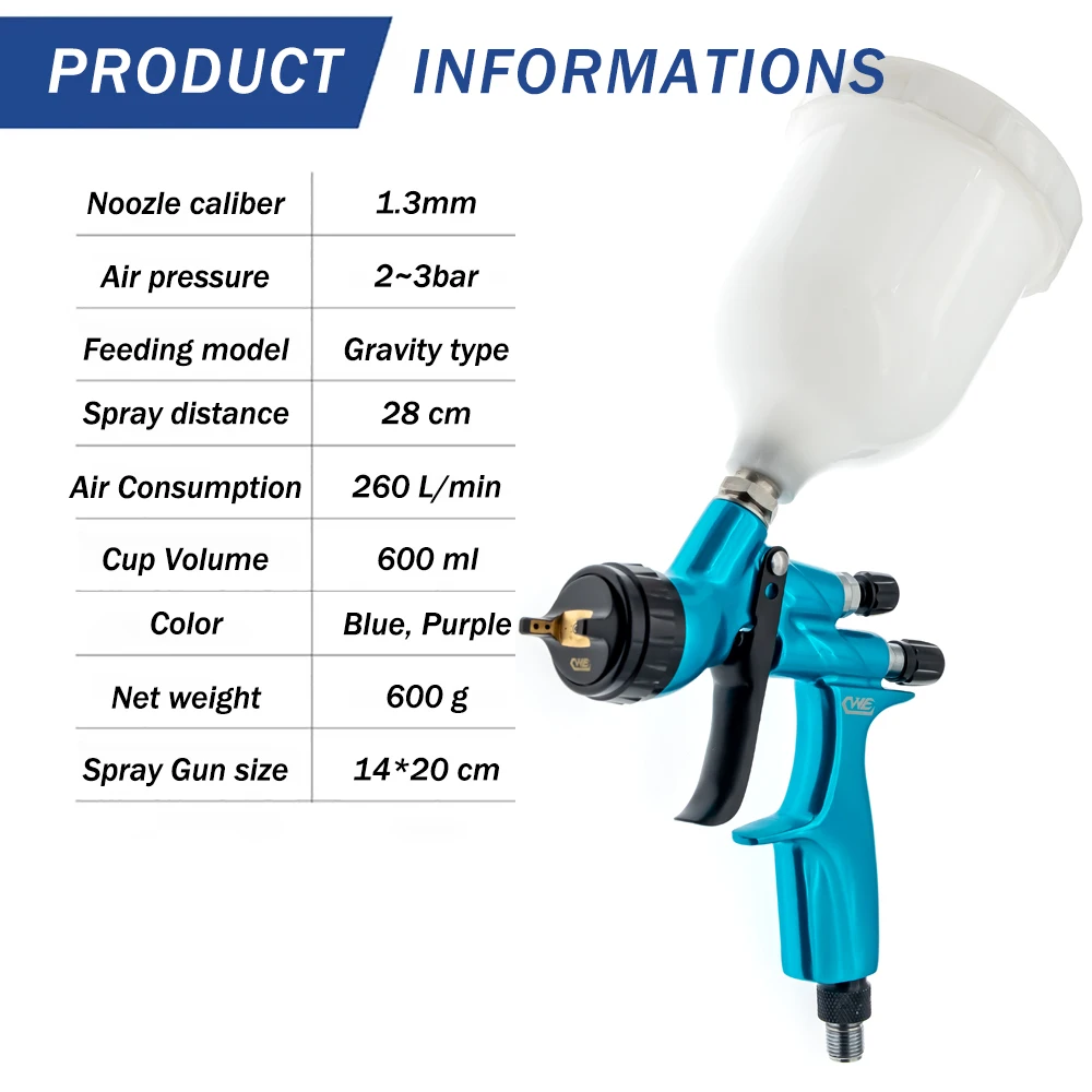 CWE Spray Gun 1.3mm Stainless Steel Nozzle Air Spray Gun /Water-Based Paint /Varnish Paint Sprayer /Paint Spray Gun/Air Tools