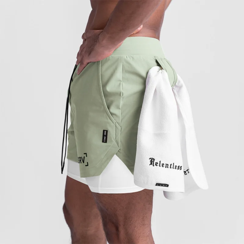 Men's Gym 2 in 1 Quick Dry Double-deck Casual Shorts Jogging Fitness Basketball Short Pants Male Summer Sports Workout Bottoms