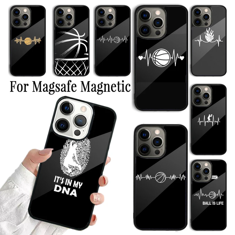 Coque Phone Case For iPhone 16 15 14 13 12 Mini 11 Pro Max Plus Magsafe Magnetic Wireless Charging Cover Basketball Heart Beat