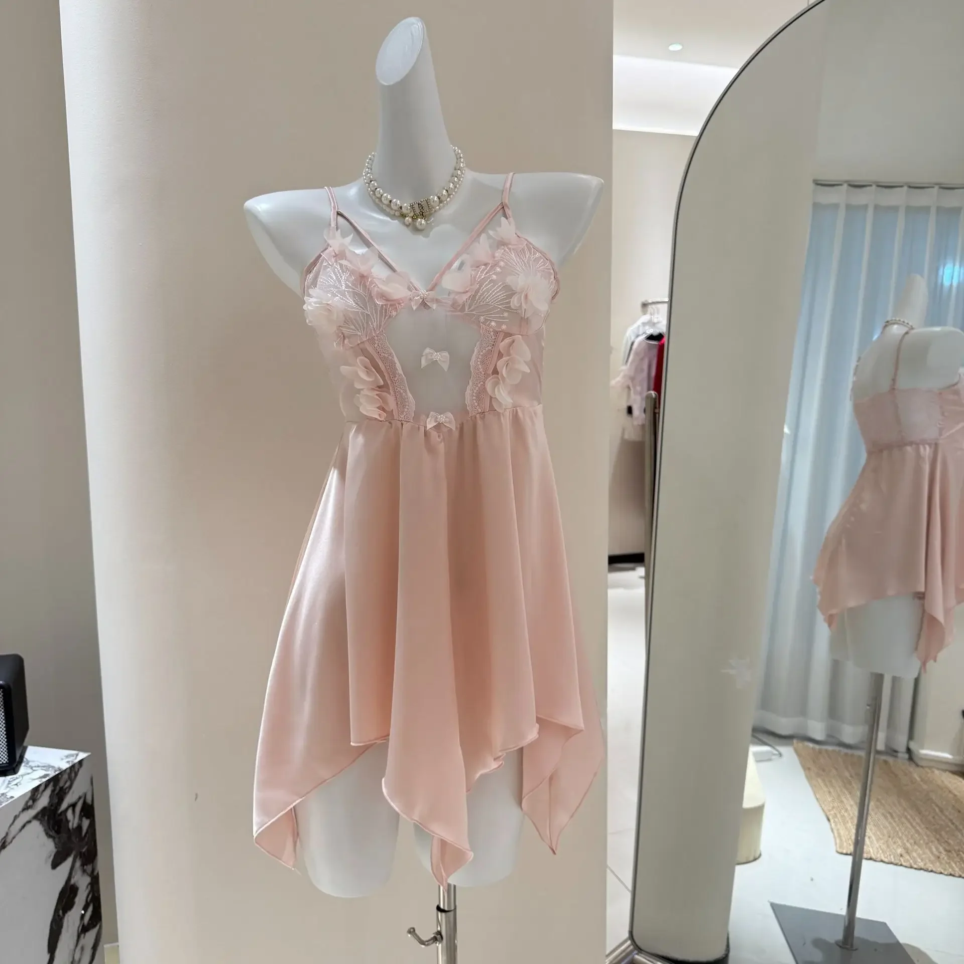 

Suspender Sleepwear Nightgown Home Dress Women Sexy Silky Satin Nightwear Lingerie Dressing Gown Summer Sleepshirt Loungewear